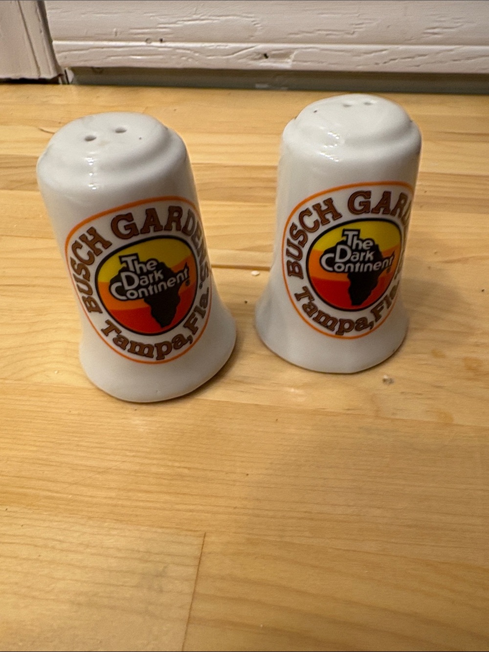Busch Gardens Tampa The Dark Continent Ceramic Salt & Pepper Shakers 1970’s